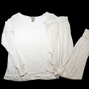 L.L. Bean 100% Silk Pointelle Long Sleeve Top and Pants Layering Set S Petite